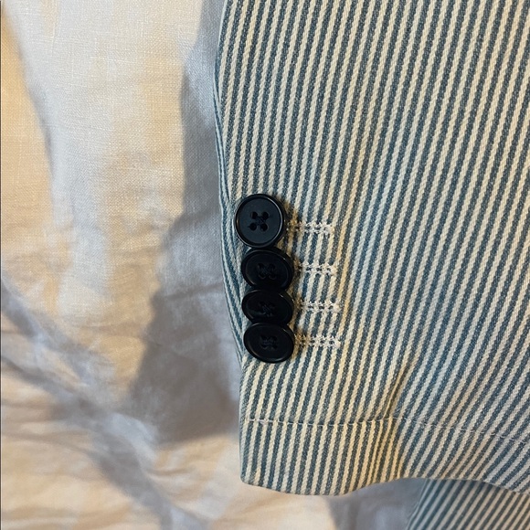 Officine Generale sear sucker Blue and White Striped Blazer - Picture 6 of 9